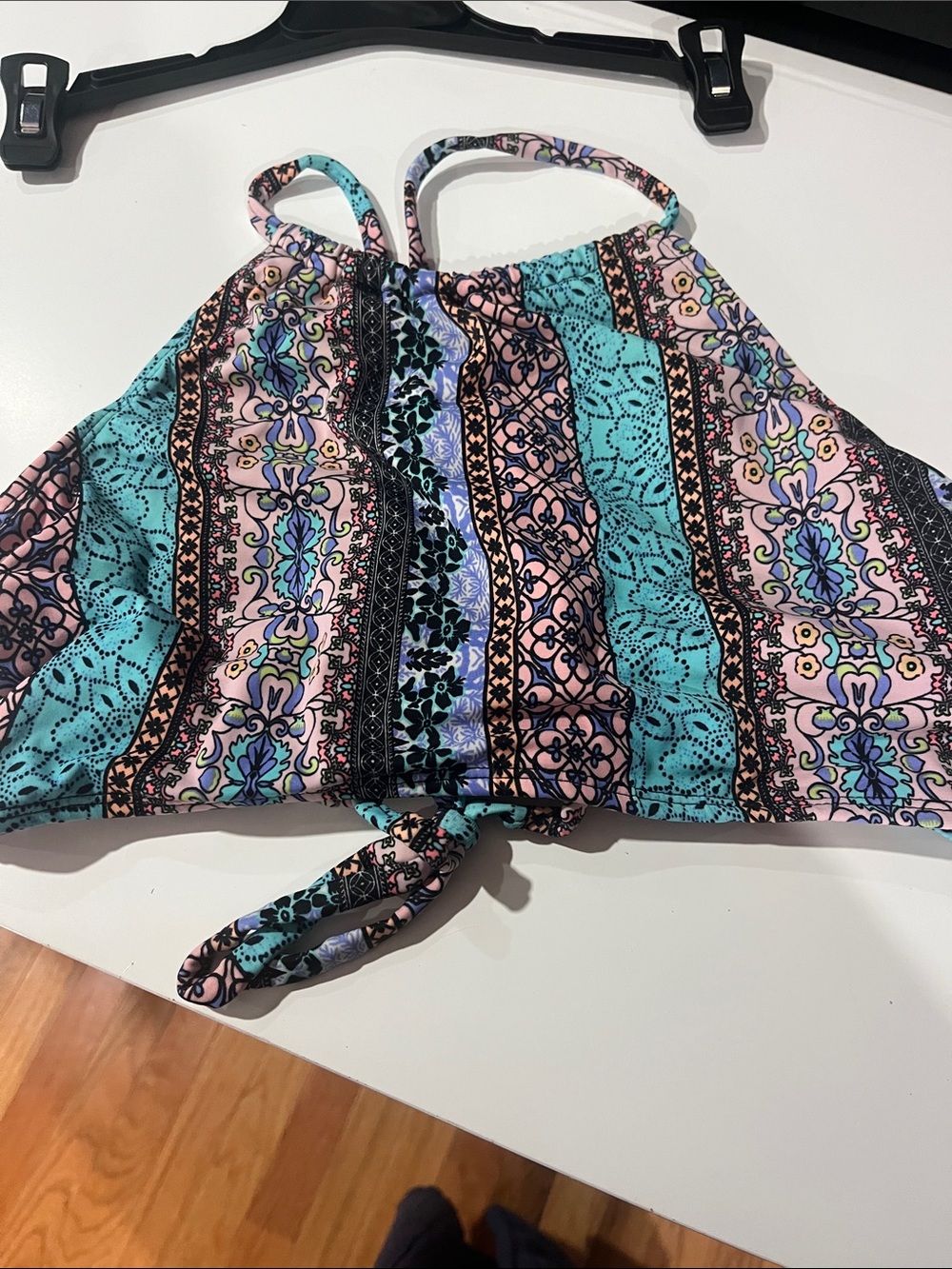 Xhilaration Cropped High-Neck Swim Top - Teal, Pink & Black